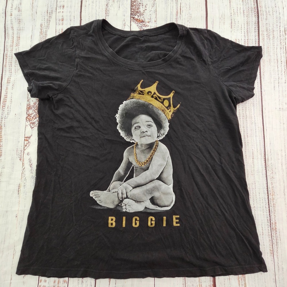 Biggie Smalls Baby Black Short Sleeve Cotton Blend T-Shirt Women's 2XL